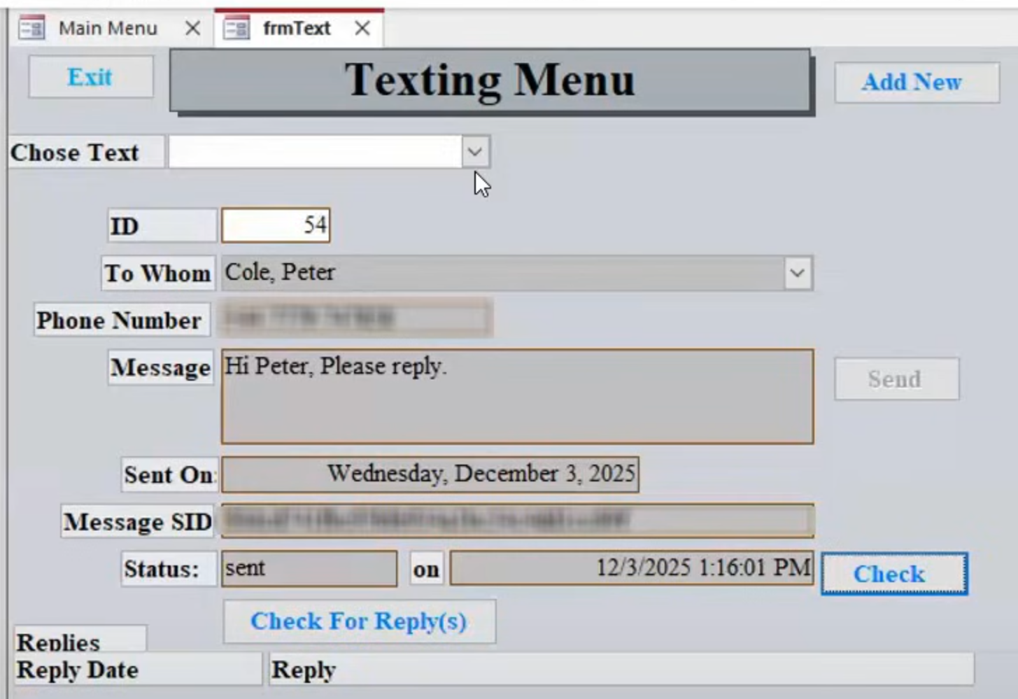 Screenshot of a form with partially blurred data fields