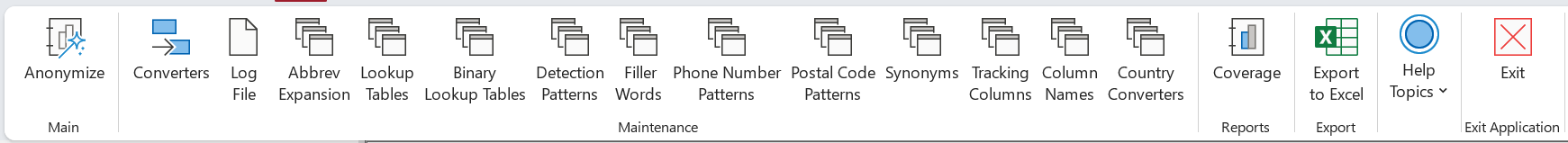 The Anonymize ribbon tab displayed in Microsoft Access
